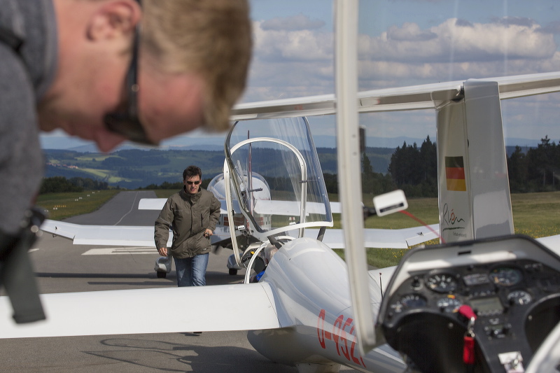 Rhön | September 2015 | Glider airplane is launched by tow airplane at ...